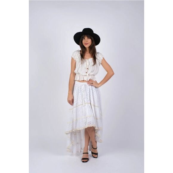 Sacred Threads Dresses & Skirts - Sacred Threads Elegant Grace Dipped Hem Schiffli Skirt OneSize